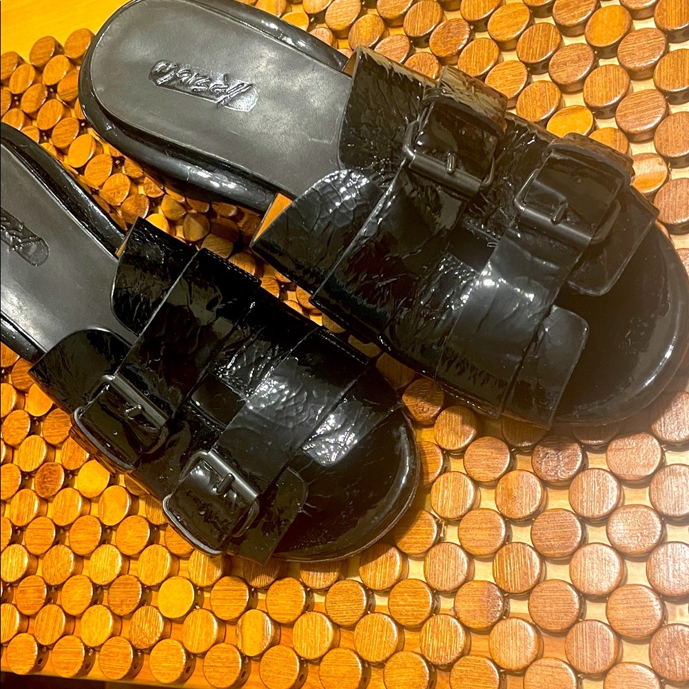 Marsell Glossy Black Double Buckle Sandals